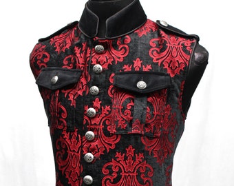 ROYAL MARINE VEST - Red On Black Velvet Brocade