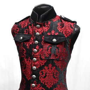 ROYAL MARINE VEST - Red On Black Velvet Brocade