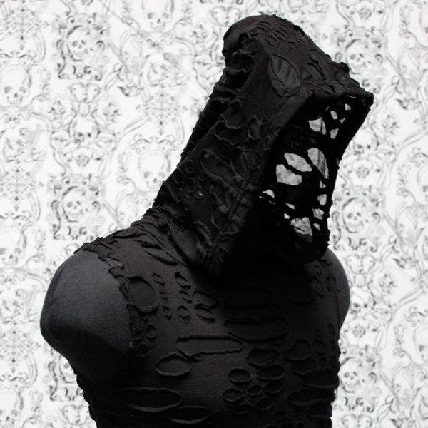 MEN'S SLEEVELESS HOODIE T-shirt - Black Decayed Fabric