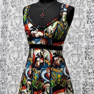 VINTAGE STYLE COCKTAIL Dress - Classic Monster Print *** Size Small Only ***