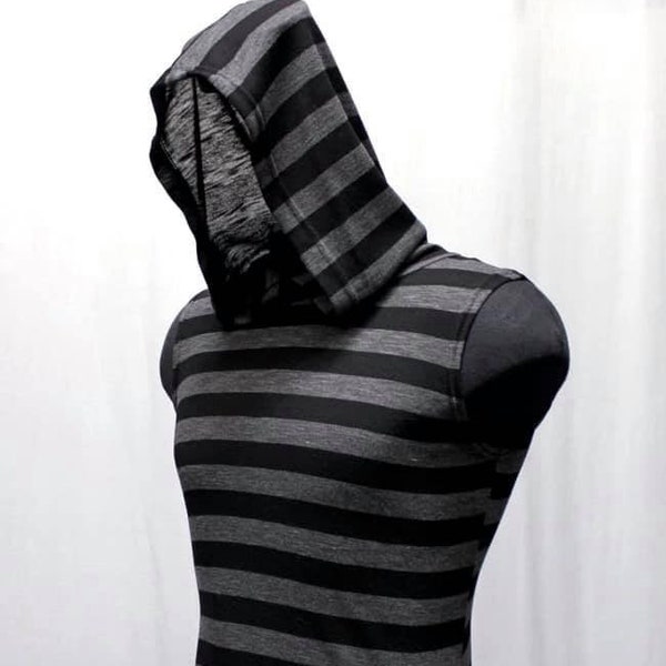 MEN'S SLEEVELESS HOODIE T-shirt - Punk Black /Grey Stripe