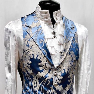 ARISTOCRAT VEST - Ice Blue Satin Brocade