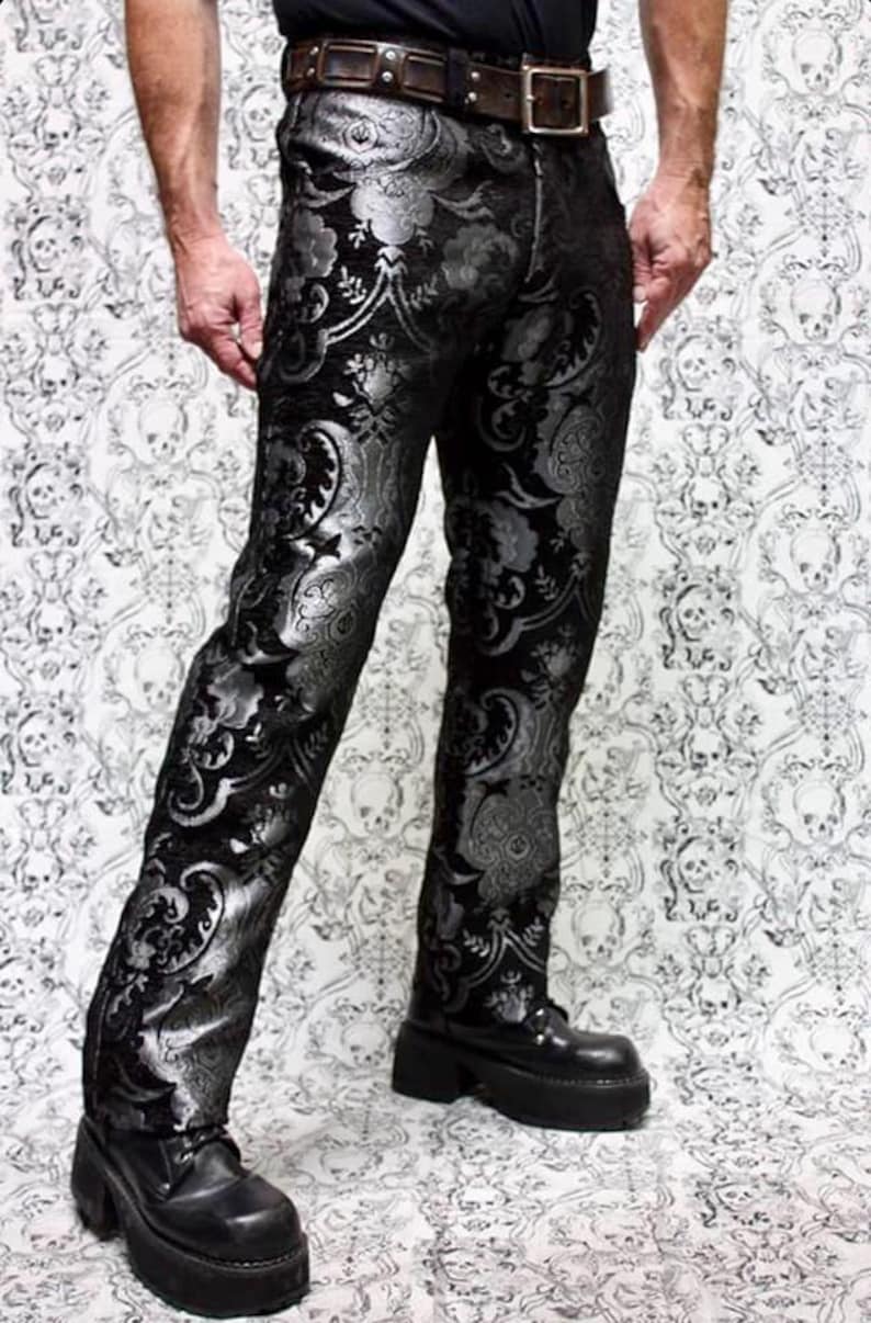 TAPESTRY PANTS Silver/black Etsy