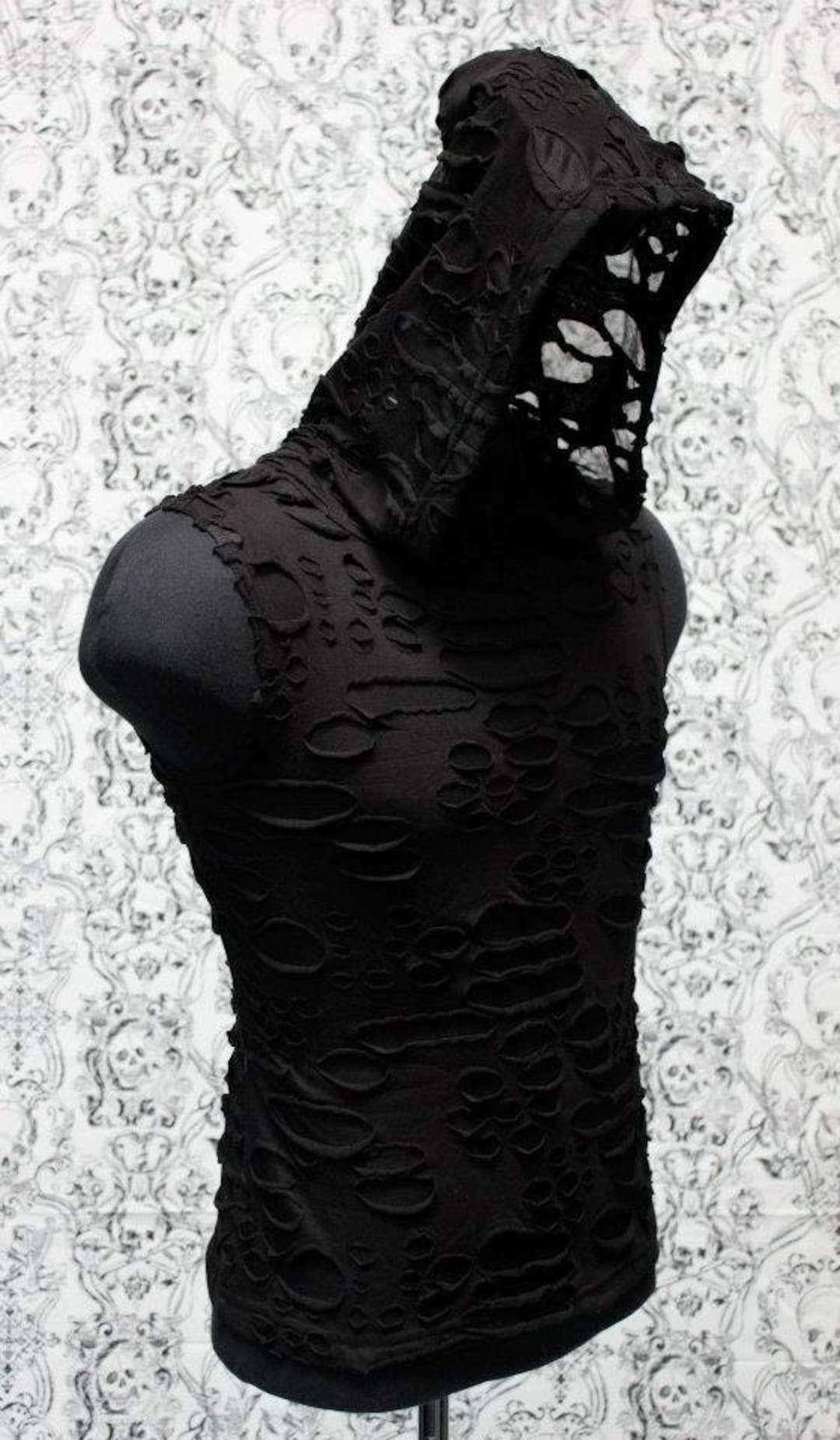 MEN'S SLEEVELESS HOODIE T-shirt - Black Decayed Fabric - Etsy MEN'S SLEEVELESS HOODIE T-shirt - Black Decayed Fabric - Etsy