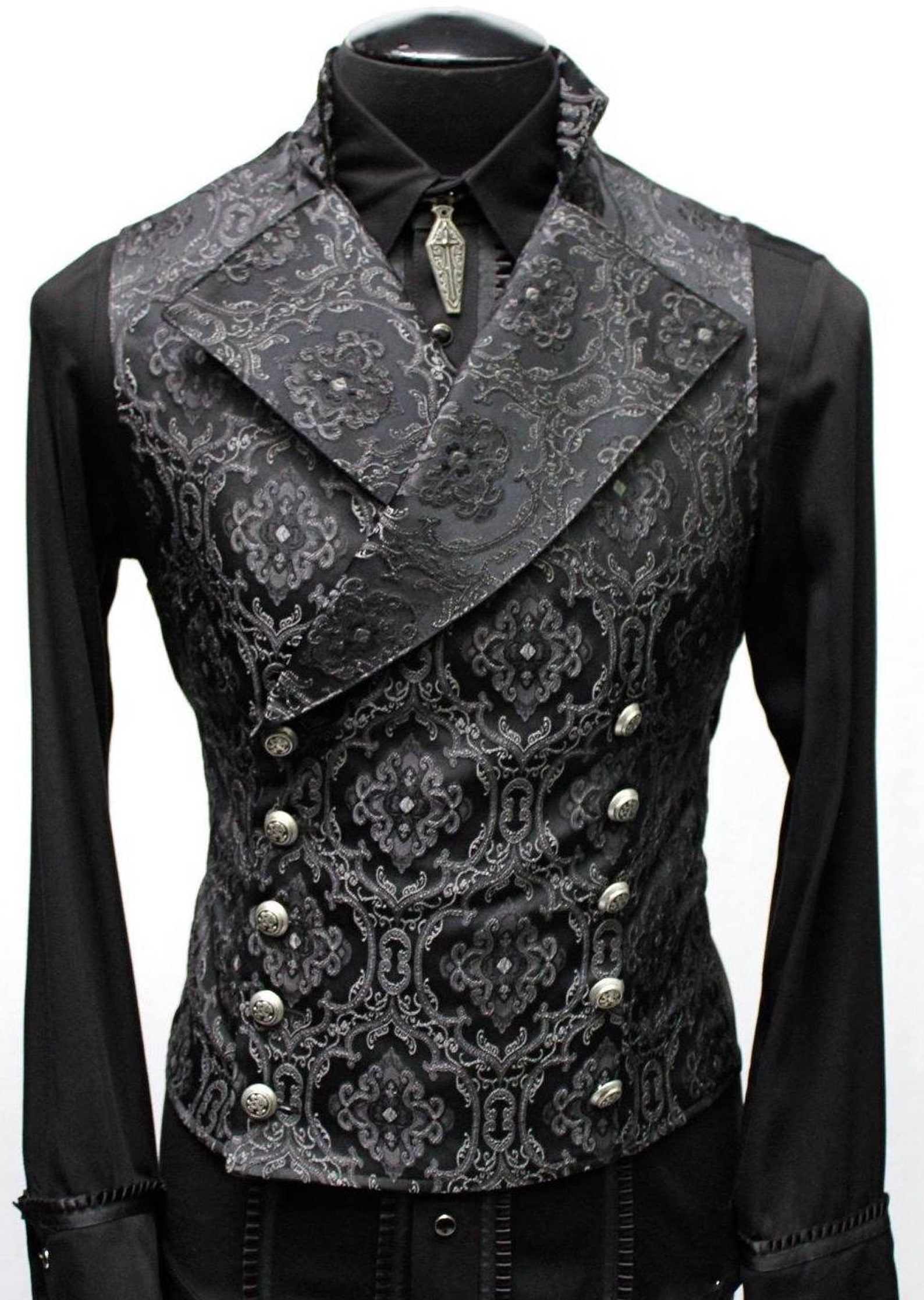 CAVALIER VEST Black Edwardian Brocade - Etsy