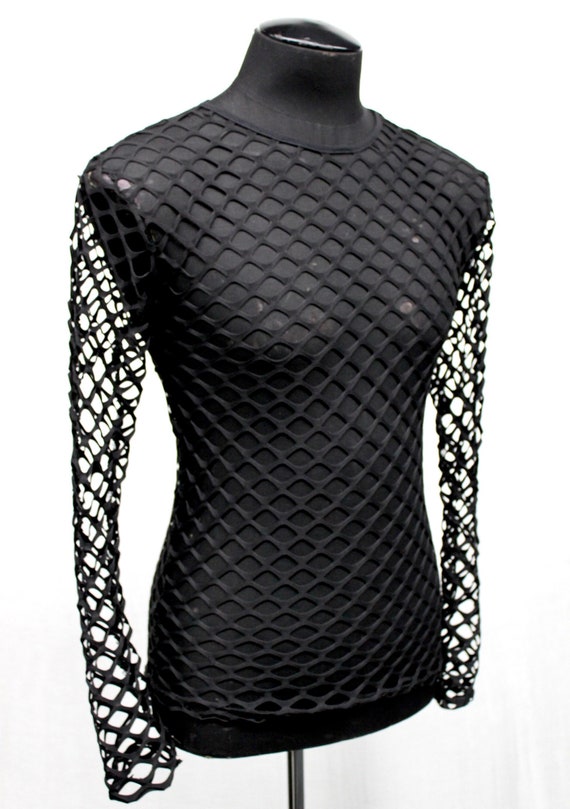 fishnet blouse black
