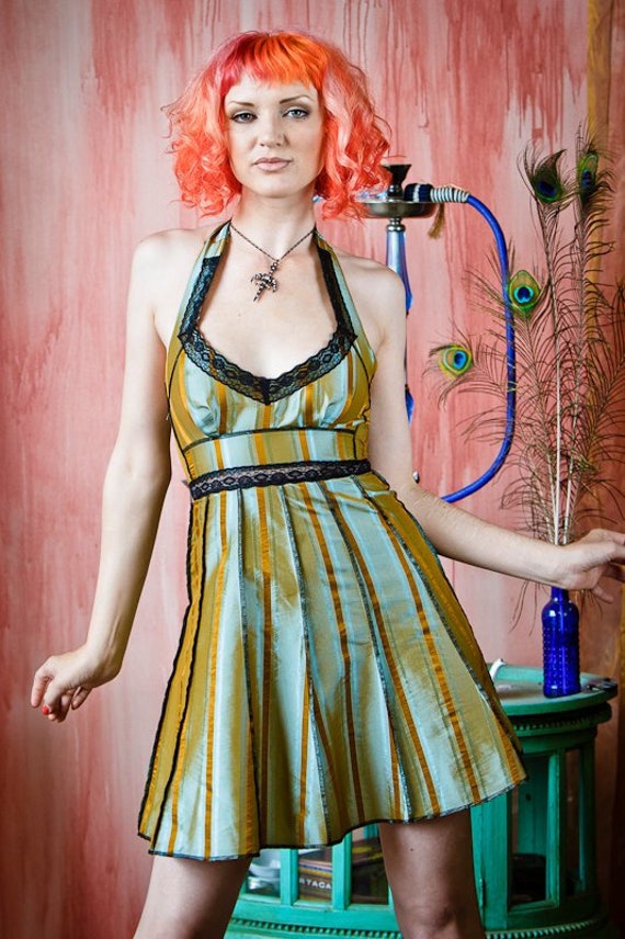 CARNY DOLL DRESS Blue W/ Gold Stripe