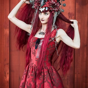 red and black steampunk dress Gothic Steampunk Lolita Victorian Evening Party Red Dress Costume  Halloween#