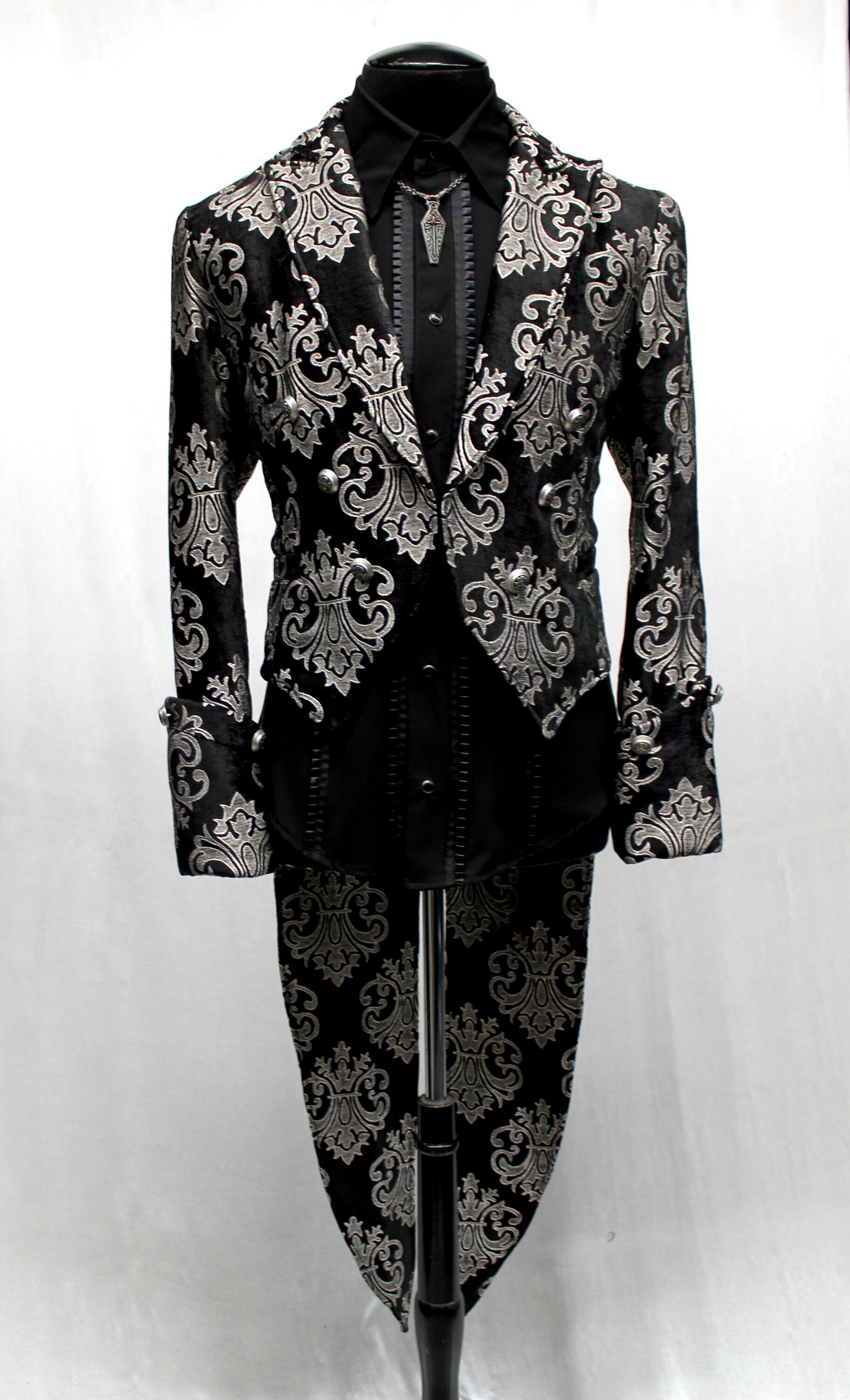Imperial Tailcoat - Silver On Black Velvet Brocade