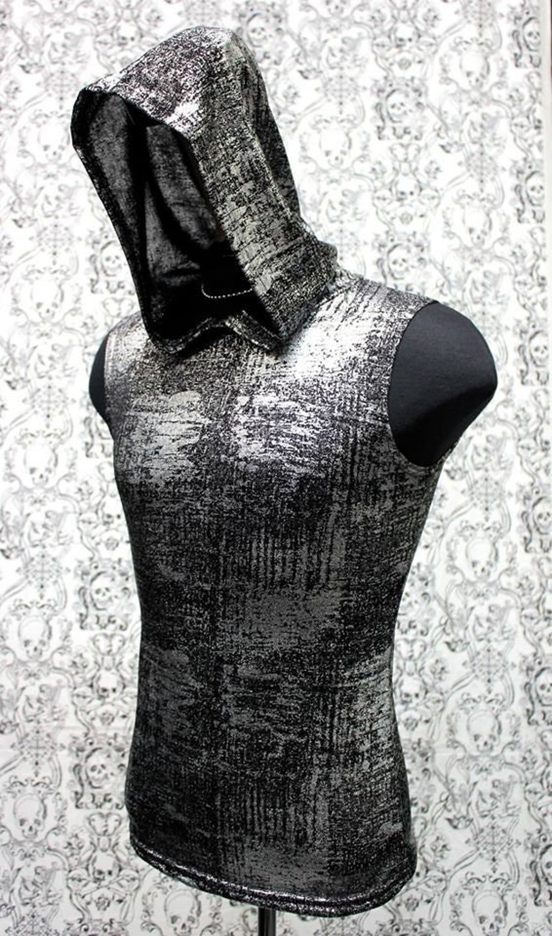 【SATIIIZ】Alon Checkered Hooded Vest Gothic Distressed Sleeveless Hoodie Vest – KIIKIO