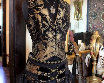 MARQUESA VEST - Gold/Black Tapestry Fabric