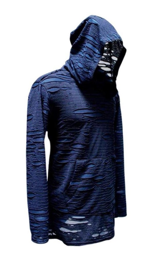 Camiseta extragrande con capucha y manga larga para hombre Tela azul  descompuesta -  España
