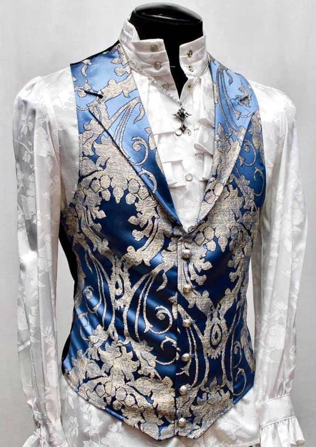 ARISTOCRAT VEST Ice Blue Satin Brocade - Etsy