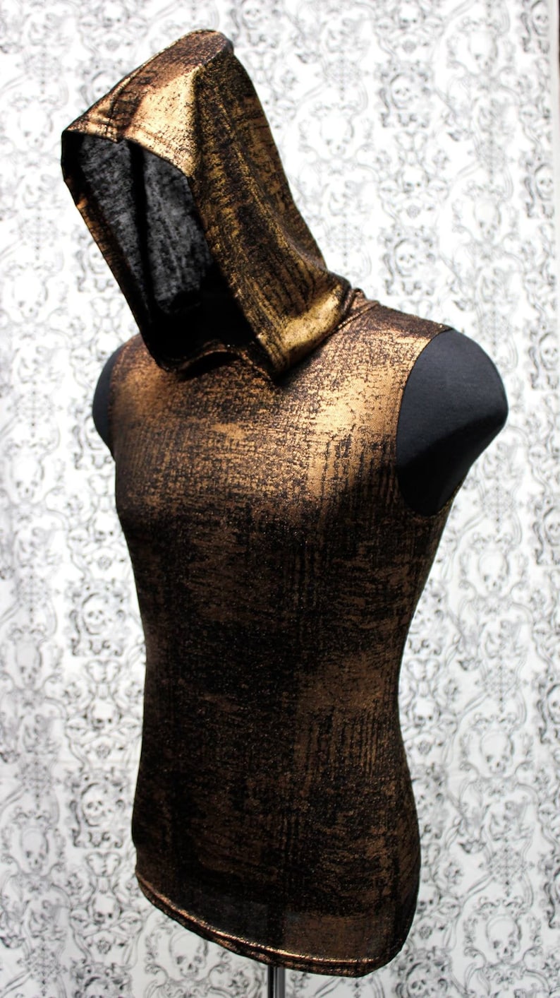 MEN'S SLEEVELESS HOODIE T Bronze Metallic Fabric image 1