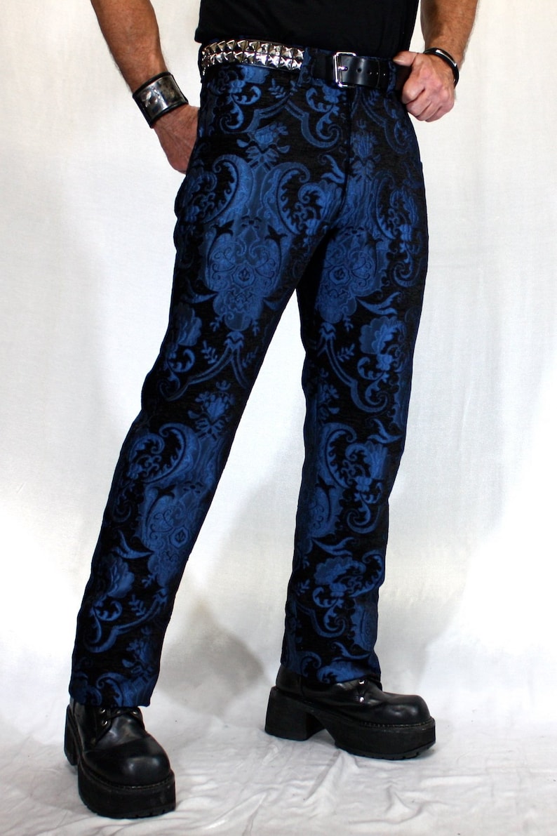 Men’s Steampunk Pants & Trousers TAPESTRY PANTS - Blue/Black  AT vintagedancer.com