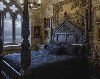 MEDIEVAL TAPESTRY DUVET and Pillow Sets - King Size - Black Tapestry