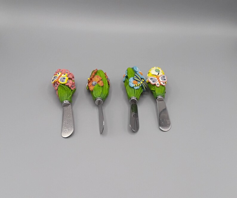 Kitchen Dining Home Decor Spreader Set Spring Garden Butterfly Dragonfly Flower Spreader Set of 4