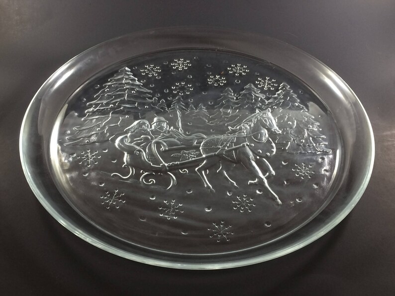 Libbey Holiday Christmas Serving Platter Plate Clear Glass Etsy