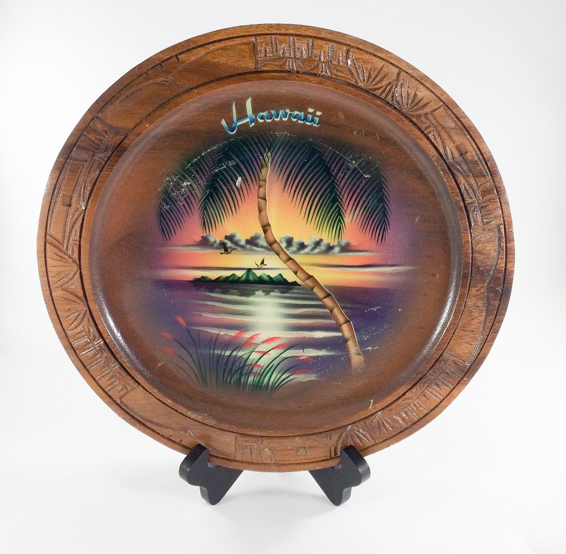 Vintage Hawaii State Souvenir Plate Palm Tree 12 Inch Vintage Etsy