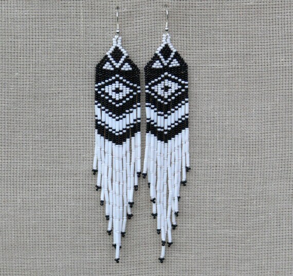 White and Black Earrings. Native American Beaded Earrings. Etsy