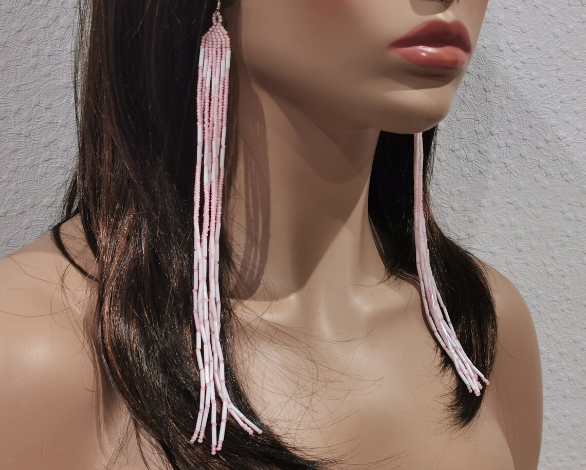 Pierced earrings white long main image 0
