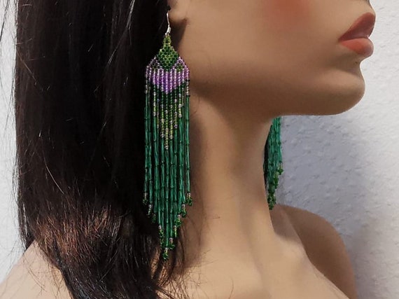 Green and purple best sale earrings