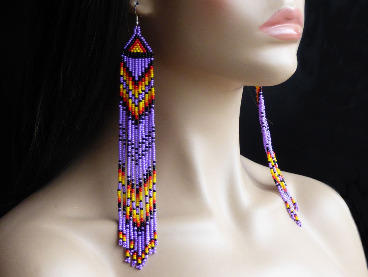 Purple beaded earrings deals