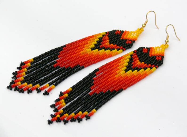 Native American Earrings Inspired. Red Black Yellow Dangle Earri Native American Earrings Inspired. Red Black Yellow Dangle Earri