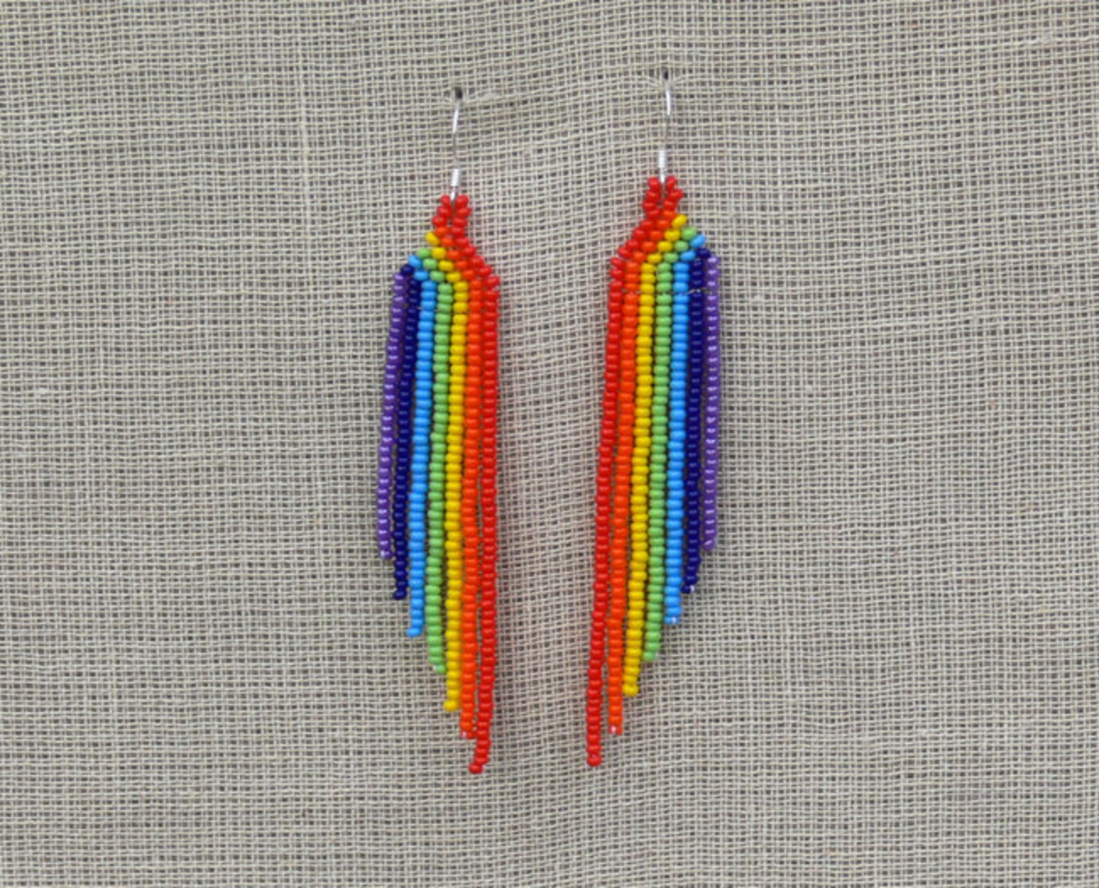 Rainbow Earrings. Beaded Multicolored Long Earrings. Beadwork. Etsy