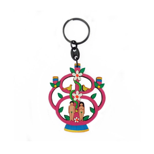 Hand-painted wooden keychain Tree of Life Virgin of Guadalupe The Mexican
