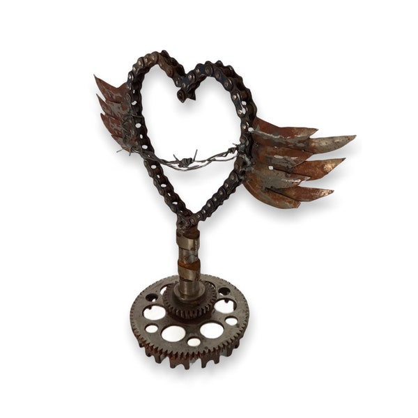 Metal heart shape sculpture Byke - motorcycle - steampunk style