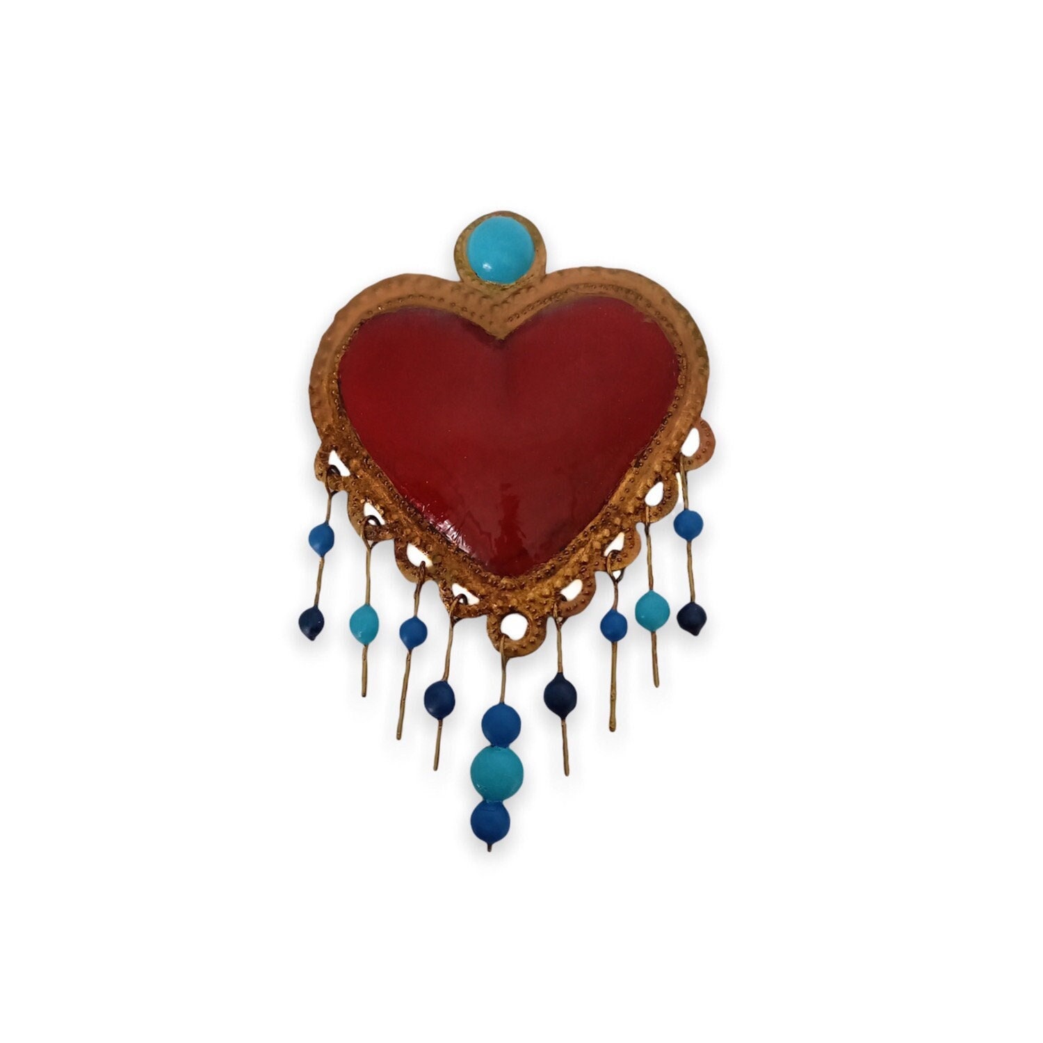 Coeur Multicolore Ex-Voto avec Sphère Suspendue en Relief d'inspiration Mexicaine