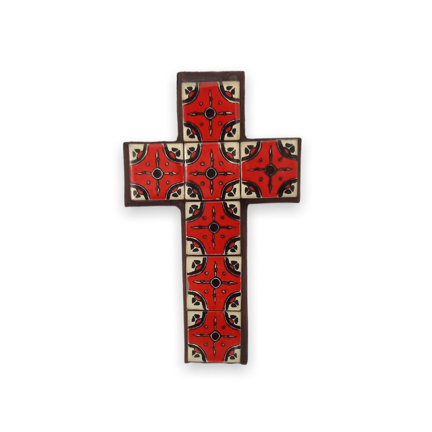 Croix en Bois avec Carreau de Céramique Colorée Pour Décoration Murale