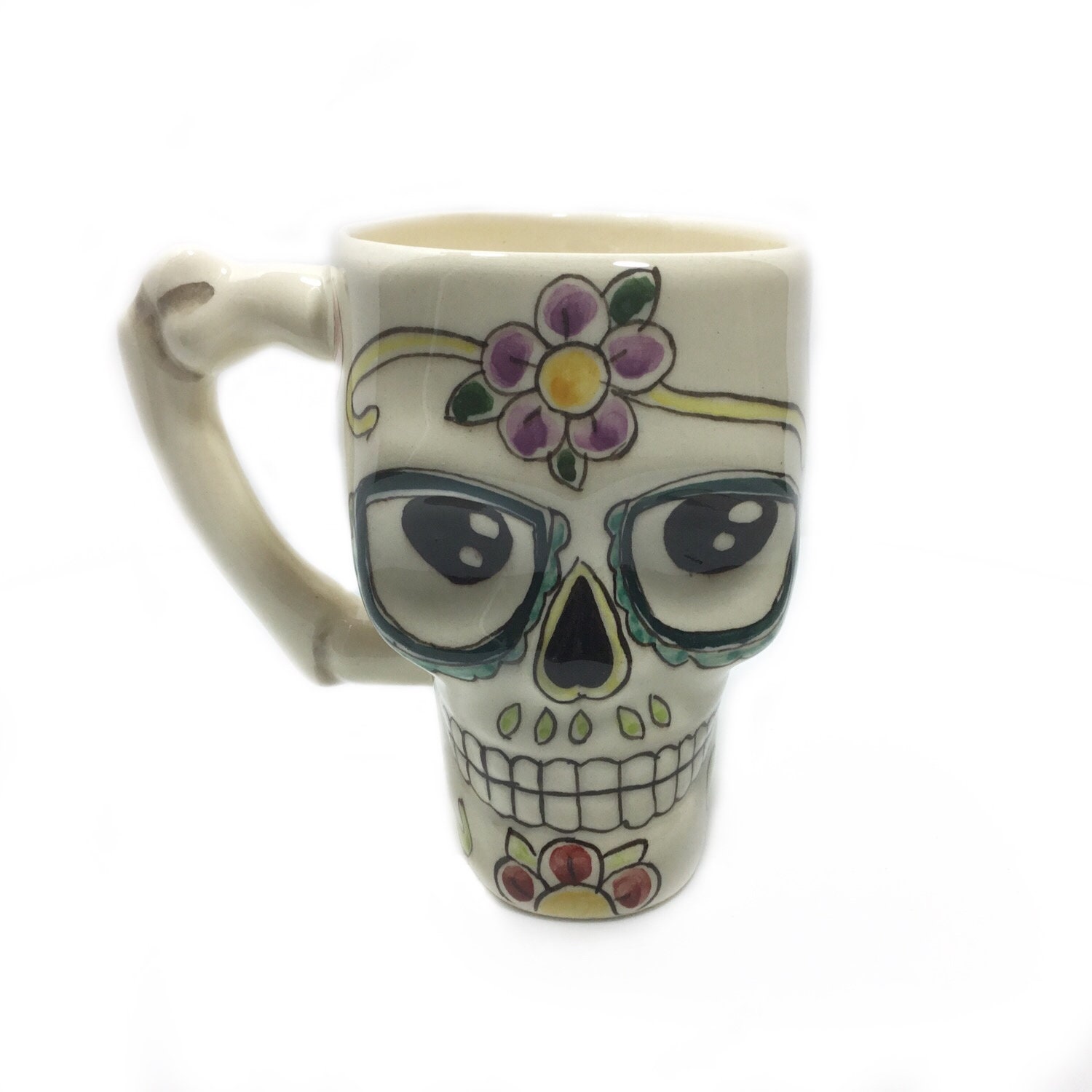 Mug - Tasse avec Décoration Tête de Mort Fait-Main