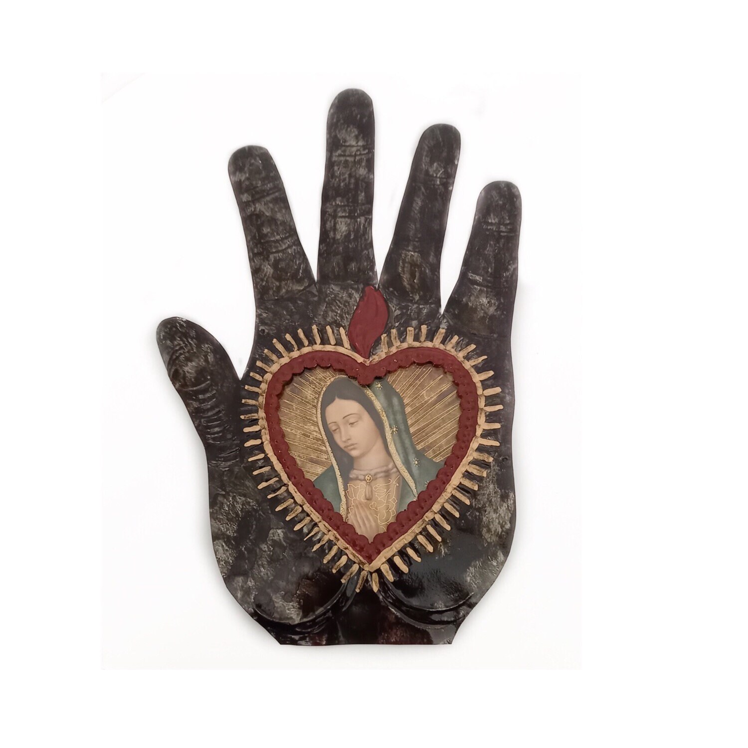 Grande Main Ex-Voto avec La Vierge de Guadalupe Décoration Murale