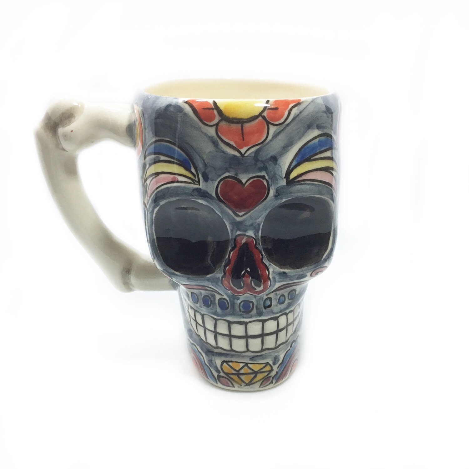 Mug - Tasse avec Décoration Tête de Mort Fait-Main