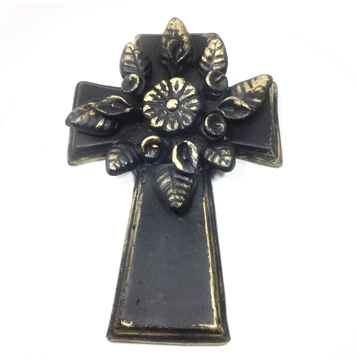 Croix en Terre Cuite avec Décoration Florale Relief