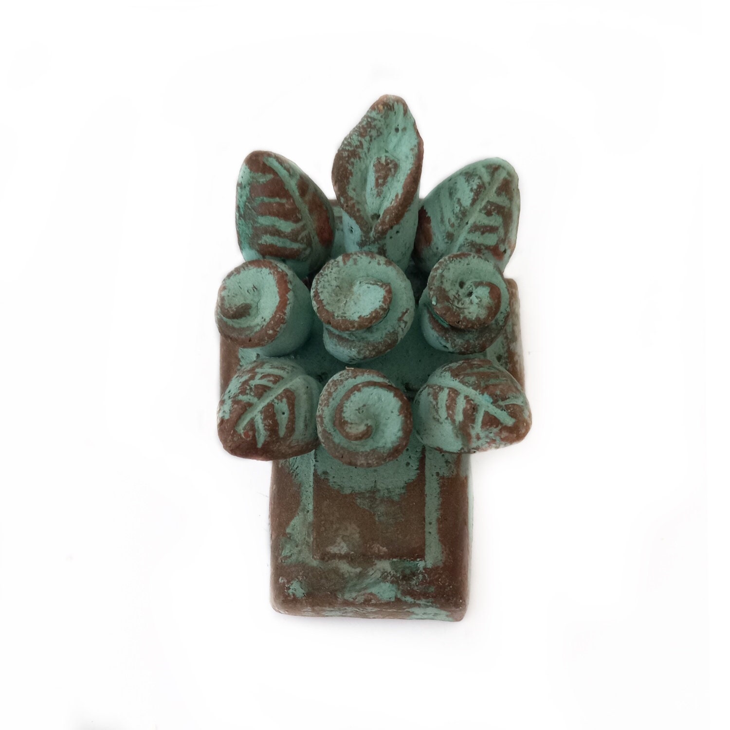 Croix en Terre Cuite avec Décoration Florale Relief