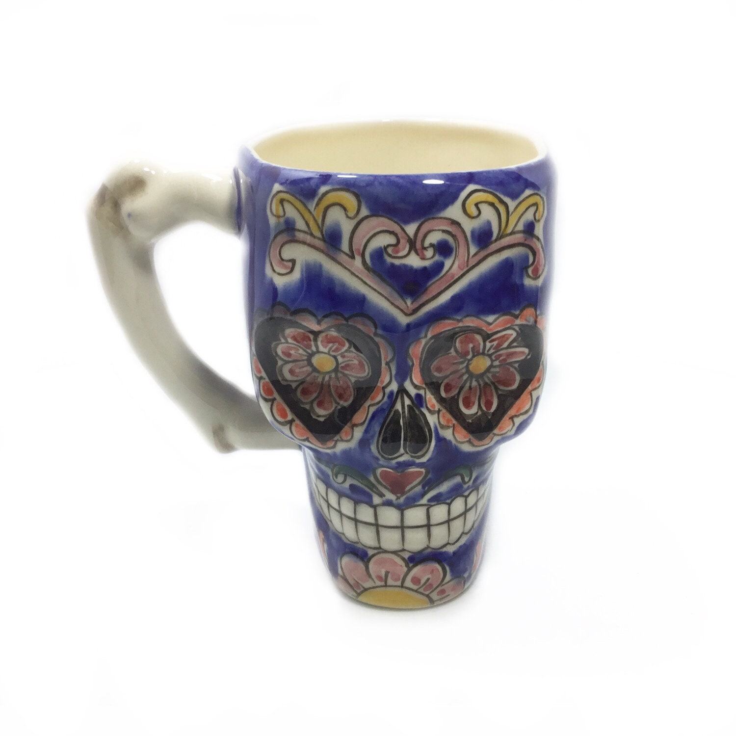 Mug - Tasse avec Décoration Tête de Mort Fait-Main