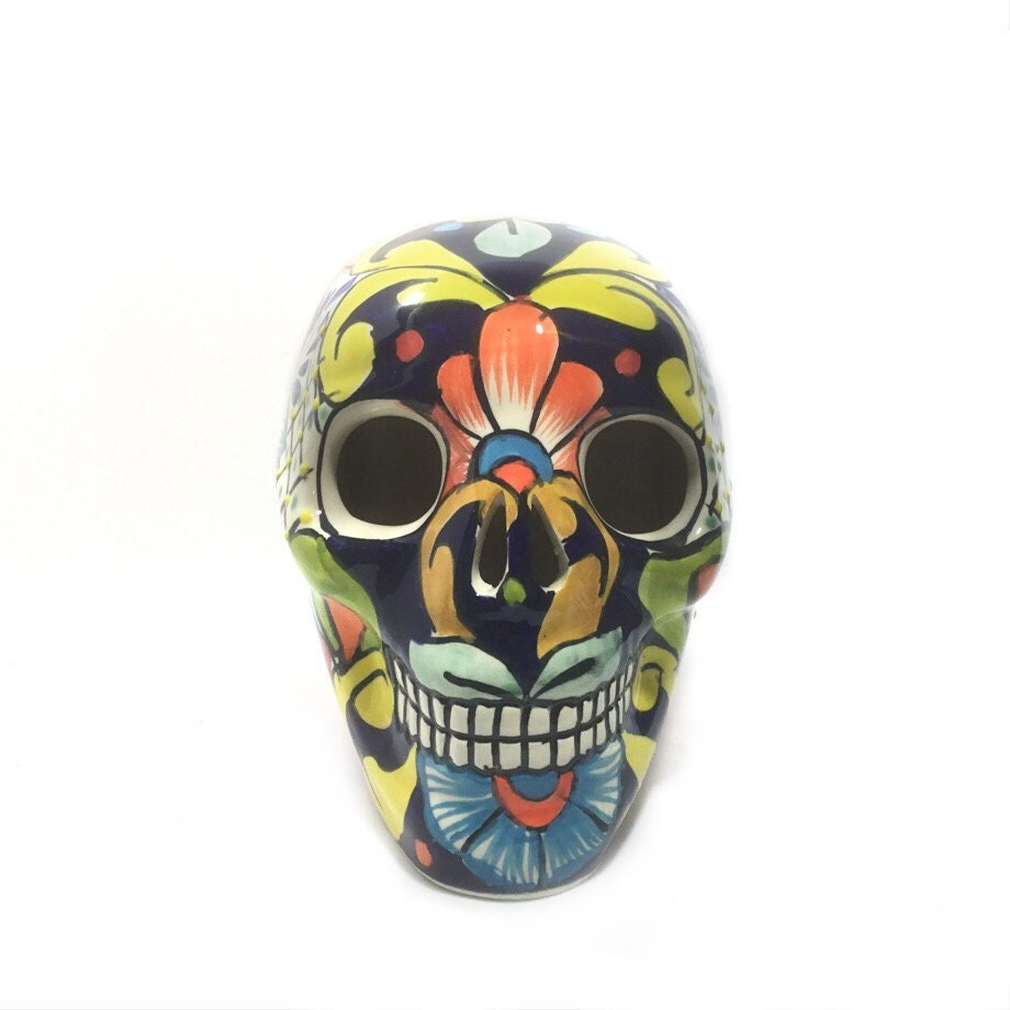 Figurine Tête de Mort, Crâne Décoré à La Main, Déco Mexican Skull