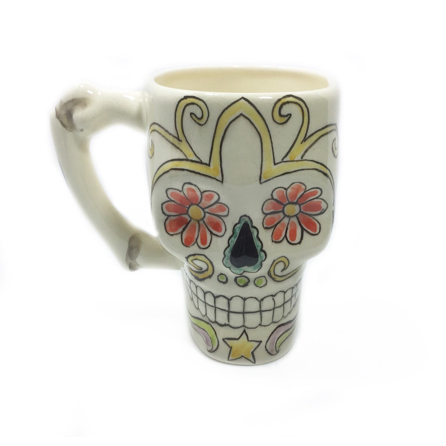 Mug - Tasse avec Décoration Tête de Mort Fait-Main