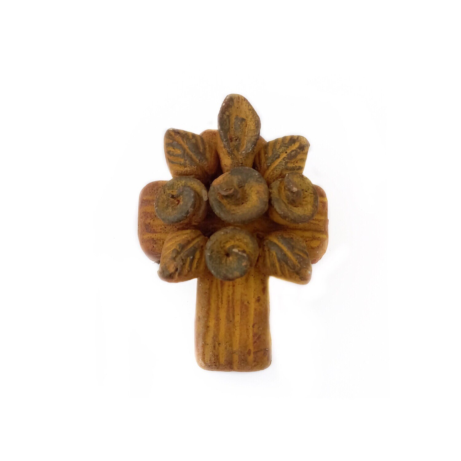 Croix en Terre Cuite avec Décoration Florale Relief