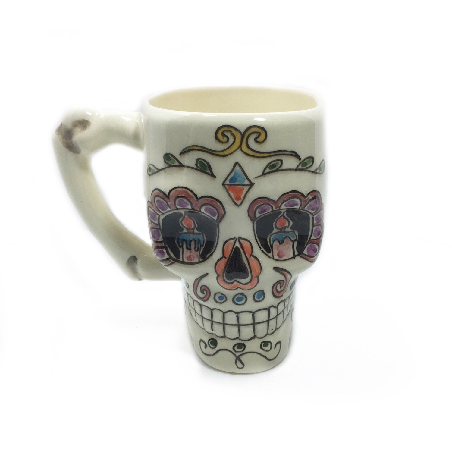 Mug - Tasse avec Décoration Tête de Mort Fait-Main