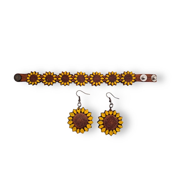 FIN DE SÉRIES Parure boucles et bracelet en cuir Tournesol