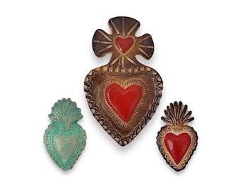 Coeur ex voto mexicain en terre cuite