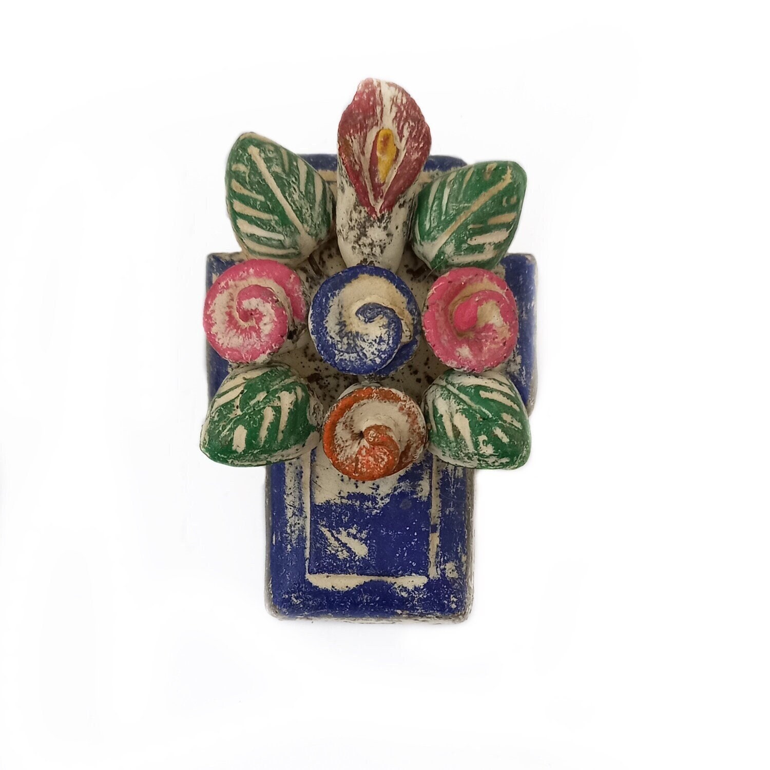 Croix en Terre Cuite avec Décoration Florale Relief