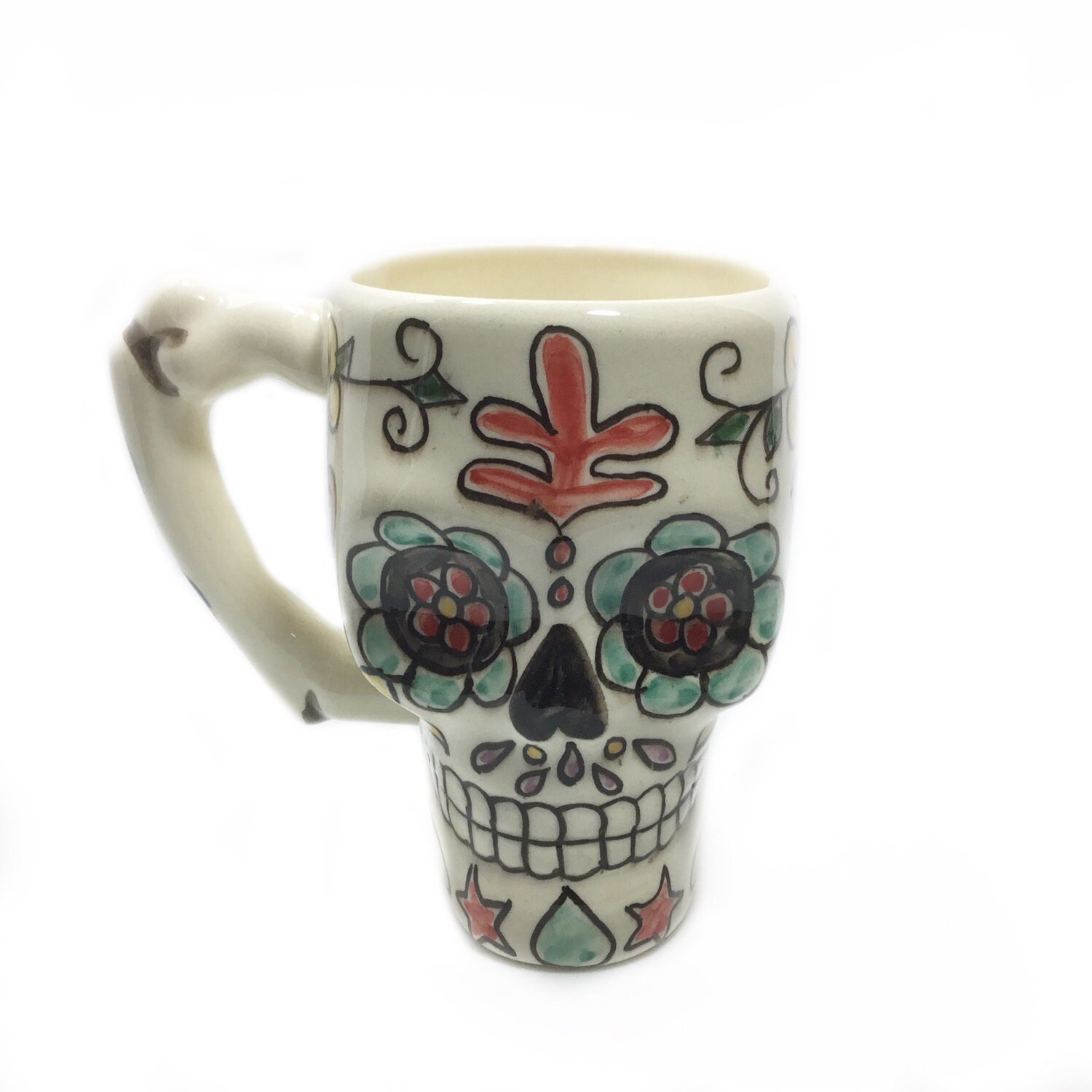 Mug - Tasse avec Décoration Tête de Mort Fait-Main