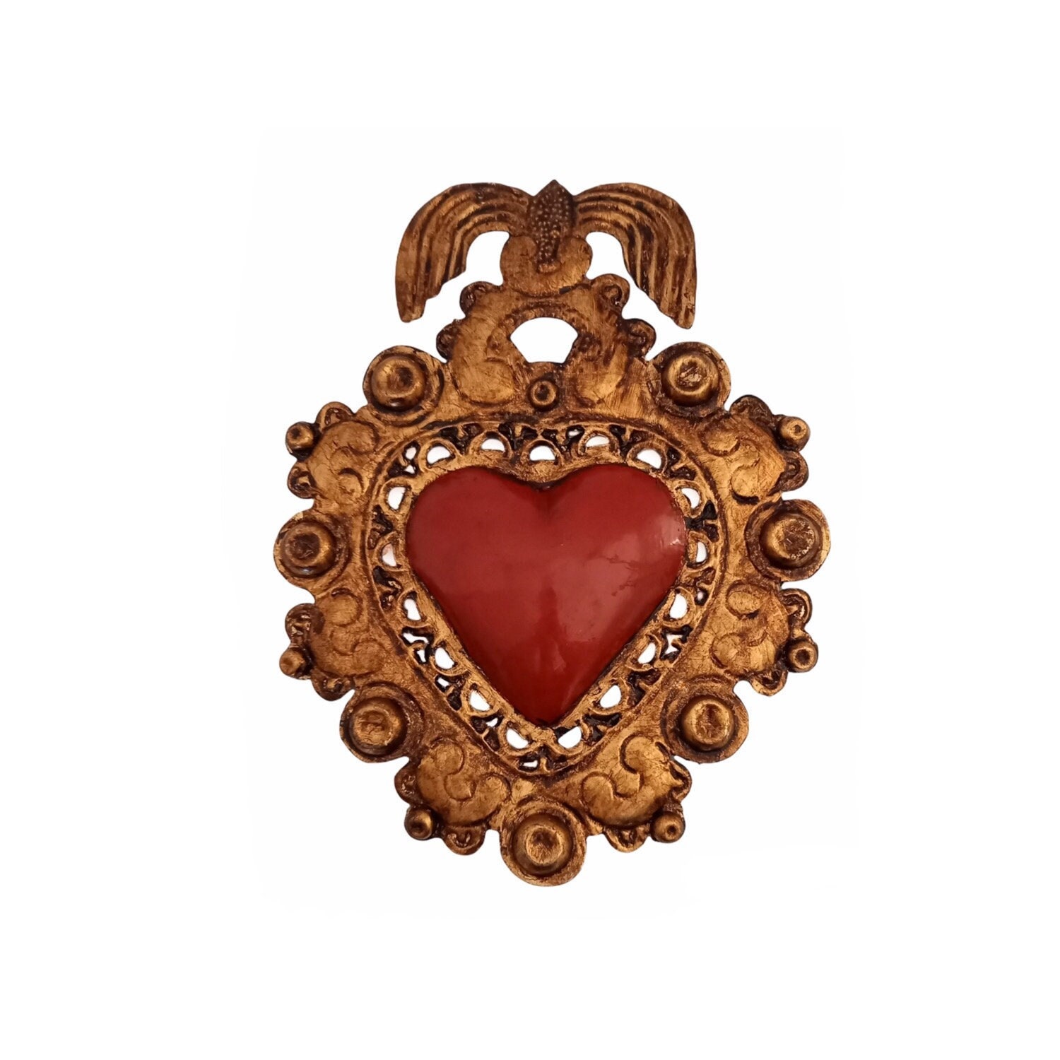 Coeur Ex-Voto Rouge Vintage en Relief