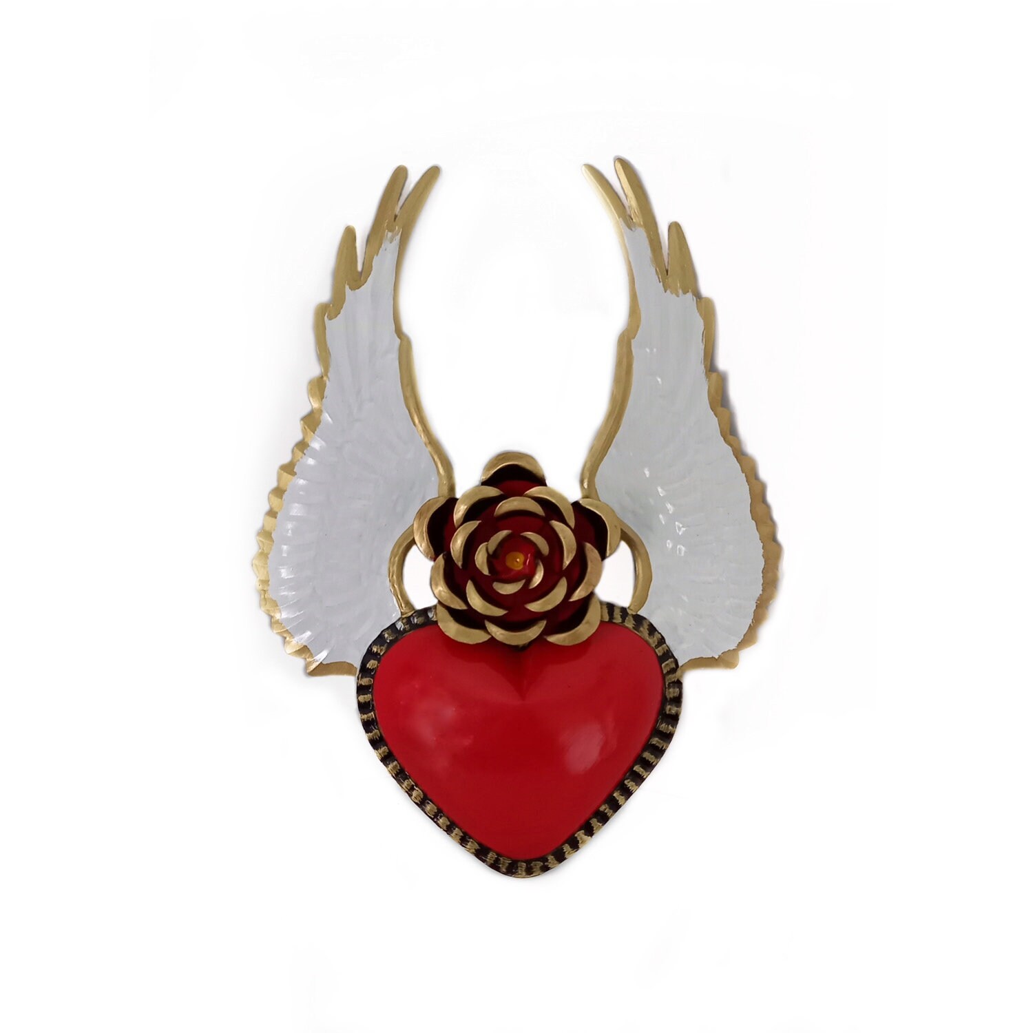 Coeur Ex Voto avec Rose et Ailes Pour Décoration Murale