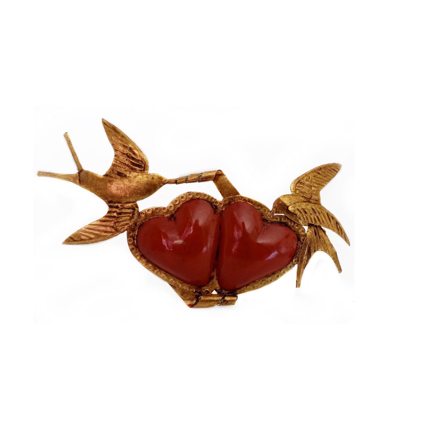 Hirondelle sur Coeur Ex Voto Rouge